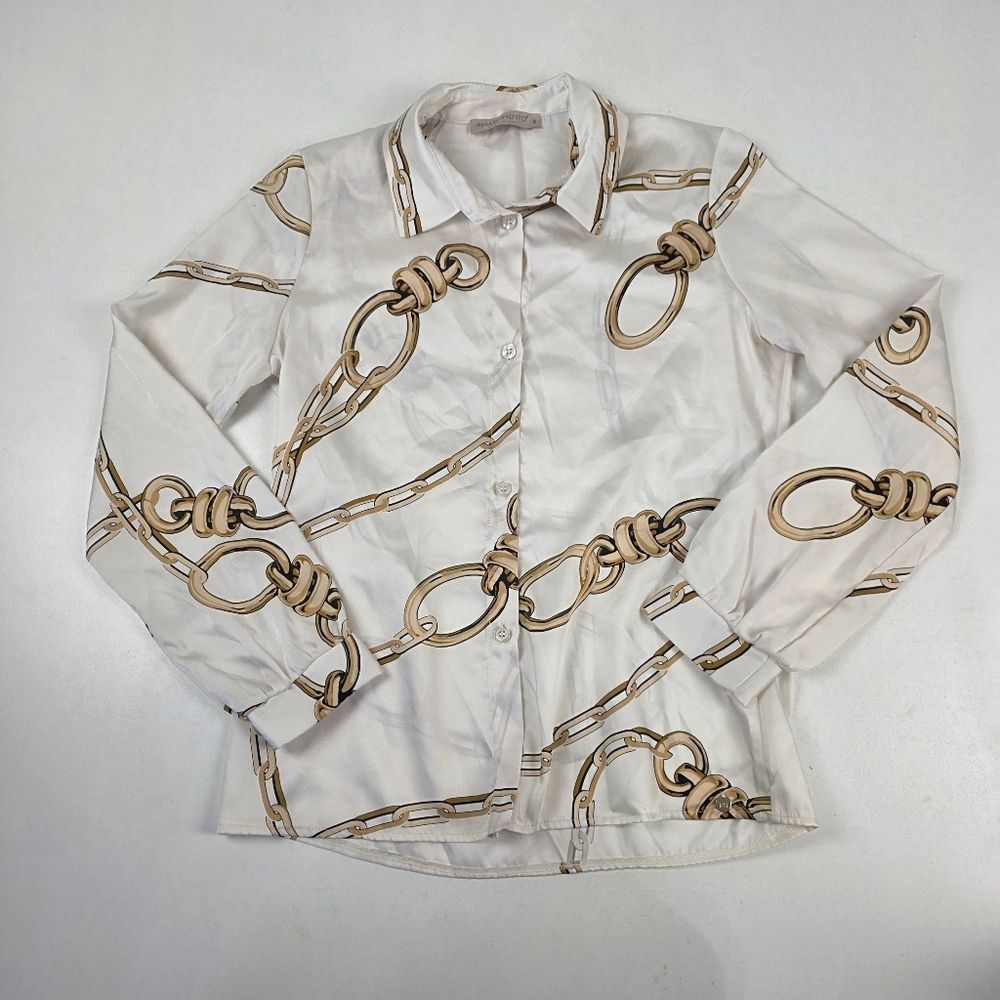 Rinascimento Chain Print Button-Down Blouse – Made‎ in Italy Womens Sz Small